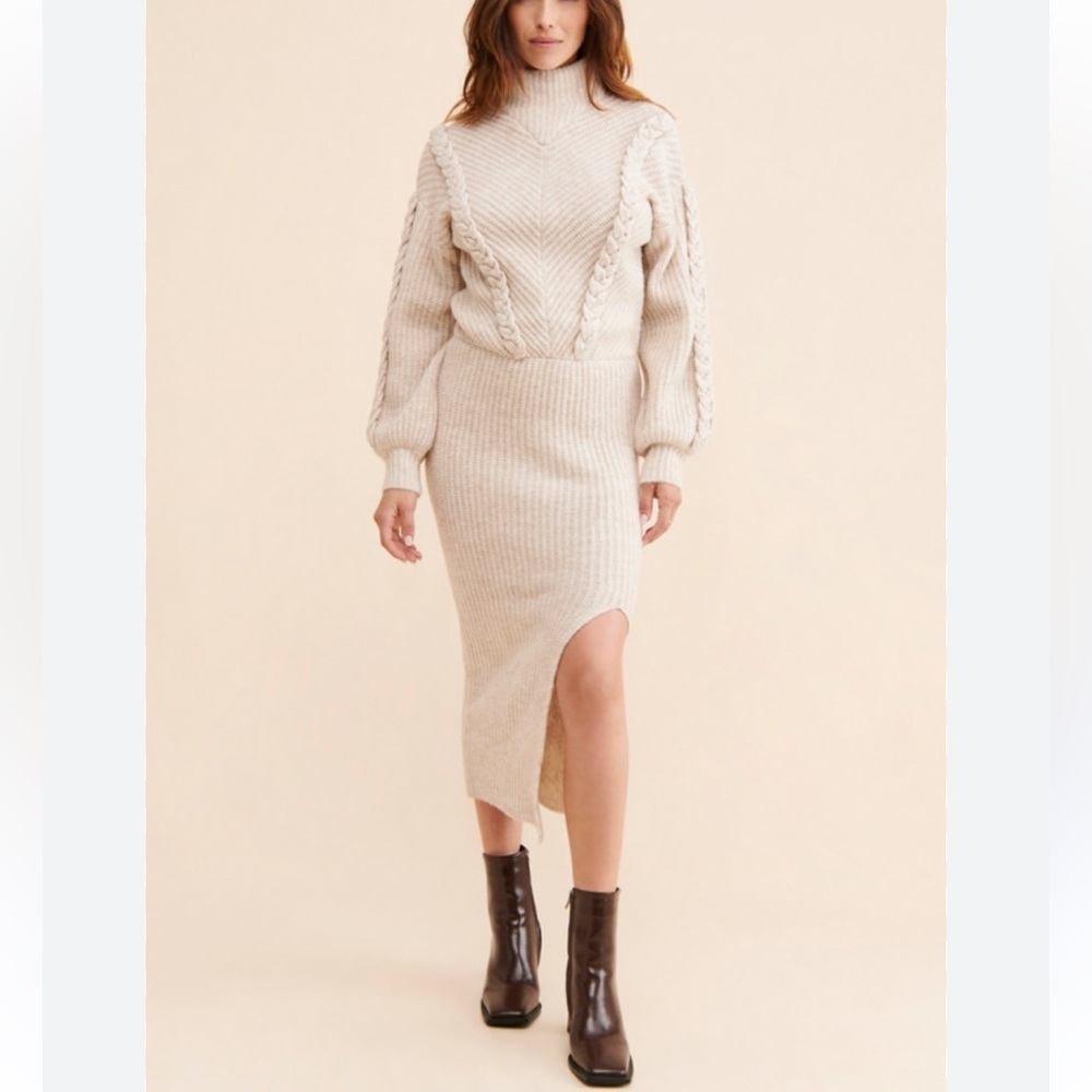 SAYLOR Cream Cable-Knit Sweater Midi Dress